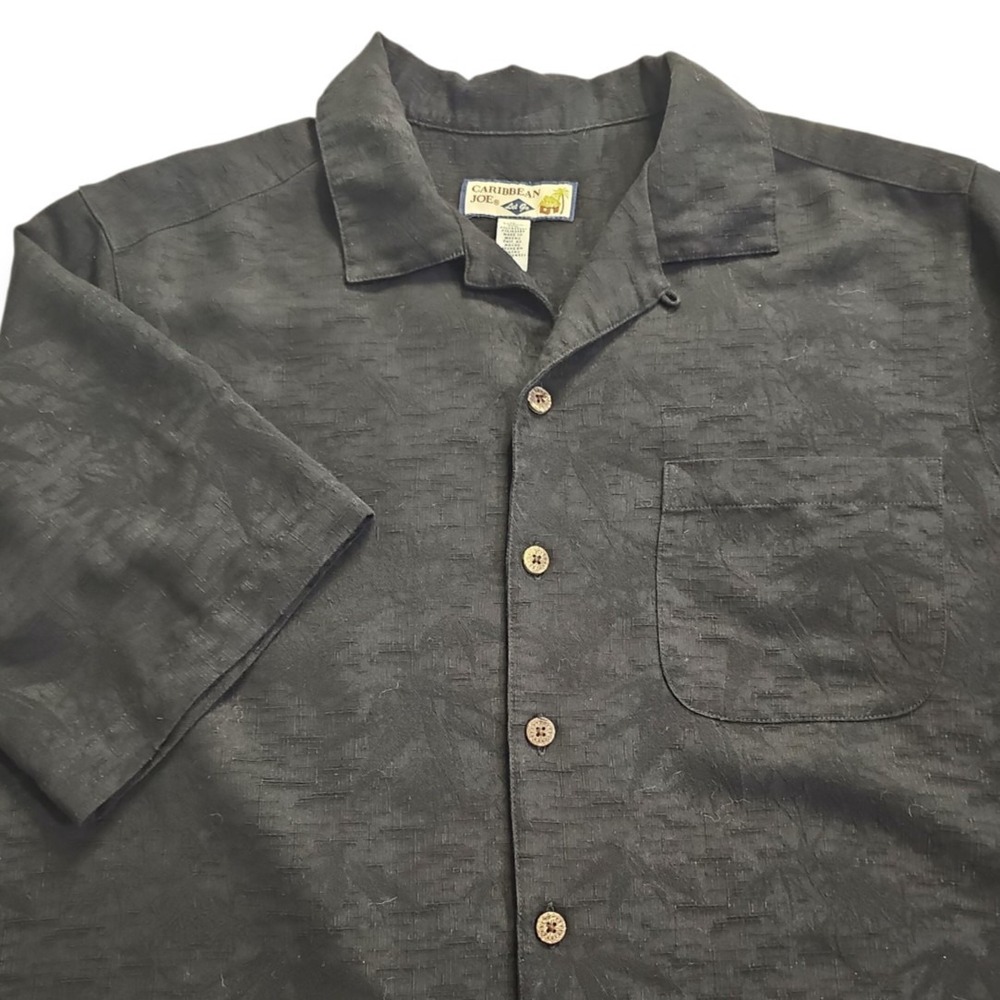 Caribbean Joe Solid Black Jaquard Bamboo Floral‎ Print Tropical Hawaiian Medium